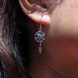 Navajo Mini‎ Dreamcatcher Leaf Dangle Earrings Turquoise Native Am Jewelry***
